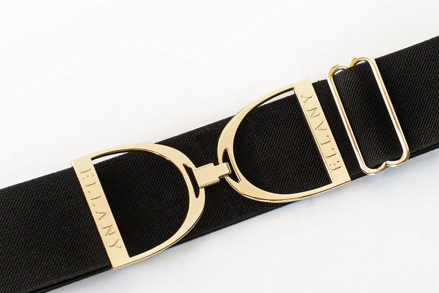ellany - black 2" gold stirrup elastic belt
