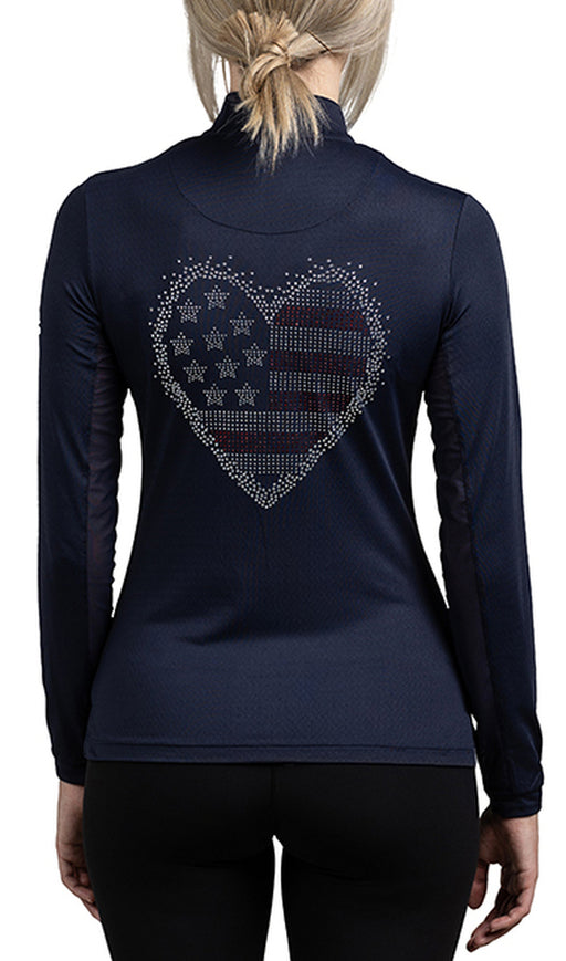 kastel lux crystal heart flag long sleeve shirt