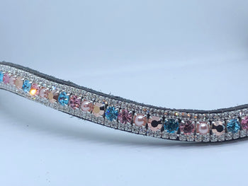 pearly ponies crystal browband tricolore alternating pearl/pink/blue/rose gold