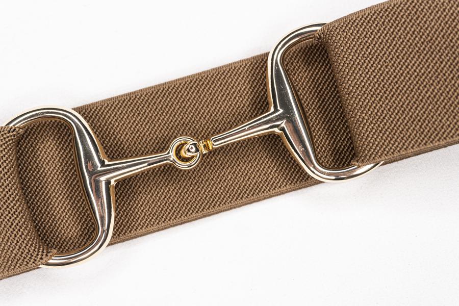 ellany - toffee 1.5" gold snaffle elastic belt toffee 1.5" gold snaffle belt